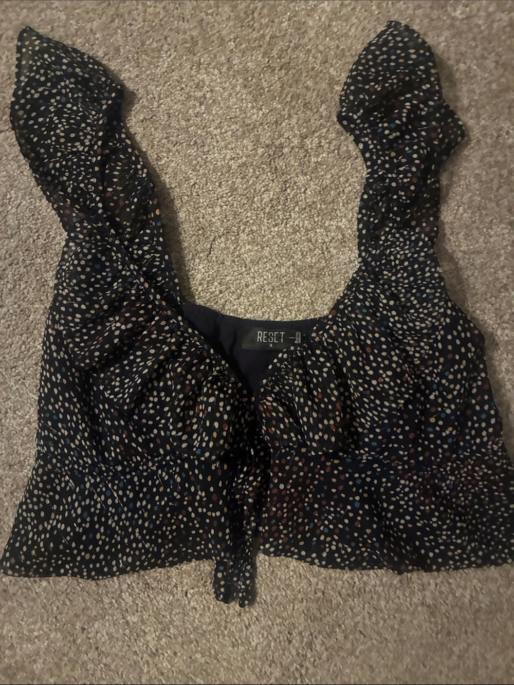The Reset Black Multicolor Dotted Tie-Front Crop Top
